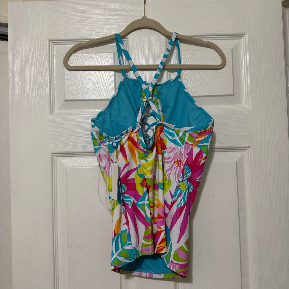 NWT Bleu Rod Beattie Lattice Front Floral Tankini Top Size 12 - Picture 3 of 7